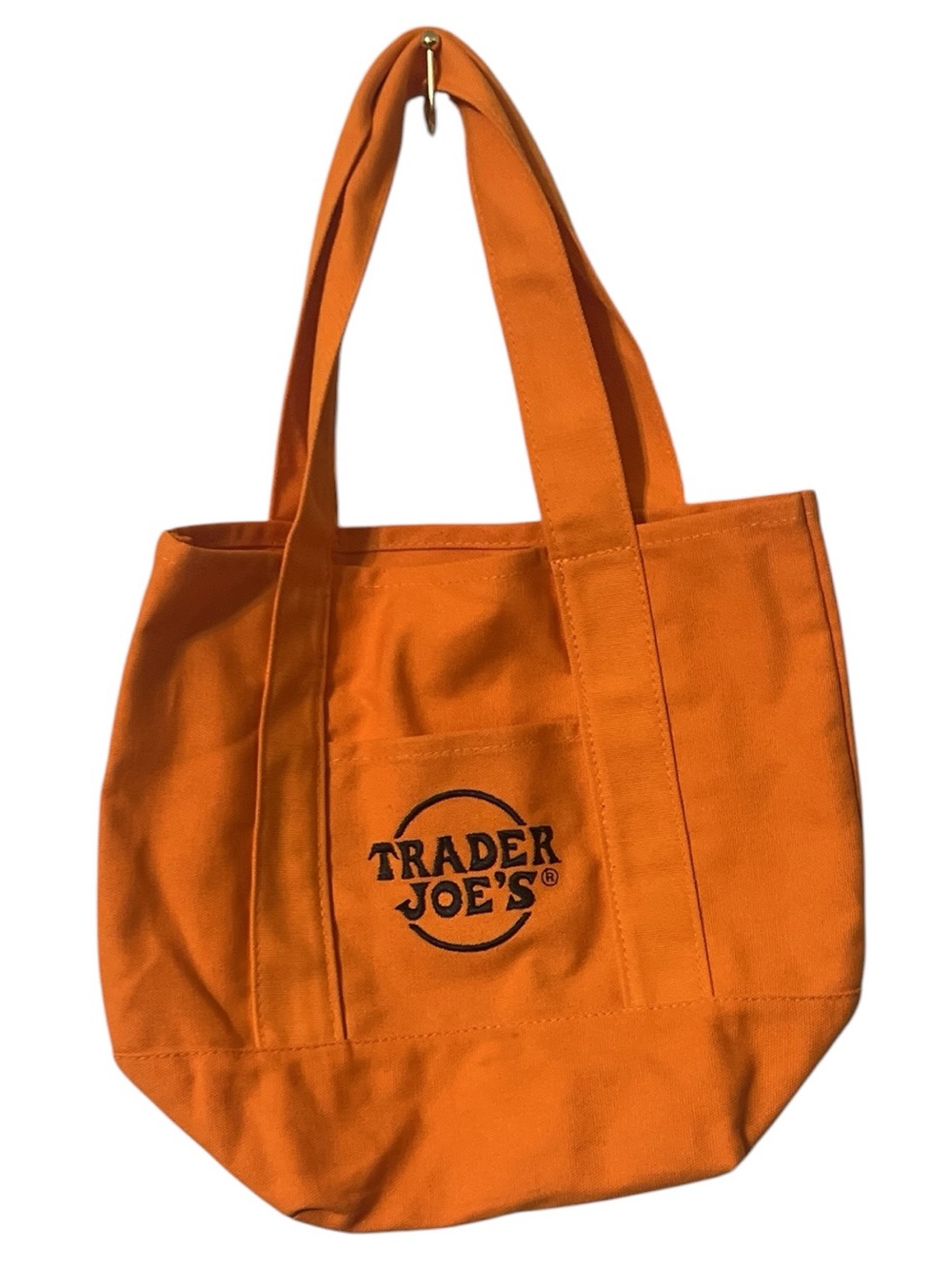 Trader Joe’s Trick or Treat Canvas Tote Bag Orange w/ Black Embroidery Halloween